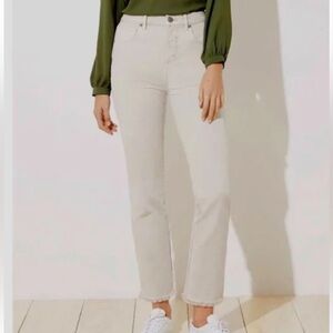 LOFT Straight-Leg High Waist Cutoff Jeans in Taupe size 26 / 2
